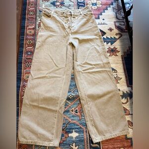 Zara Beige Button-Fly Wide Pants